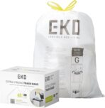 EKO 21 Gallon / 50-90 Liter, 60 Count Drawstring Trash Bags, Extra-Strong Unscented Garbage Bags, Easy-Dispense Roll for Kitchen & Household Use, Code G, White - Image 2