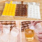 100 Bags Disposable Ice Cube Bags,Stackable Easy Release Ice Cube Mold Trays, Self-Seal Freezing Maker,Cold Ice Pack Cooler Bag for Cocktail Food Wine, Transparent with 1 funnels - Image 4