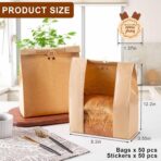 50Pcs Sourdough Paper Bread Bags for Homemade Bread with Window, Includes 50PCS Label Seal Stickers for Food Storage(50% Thicker 13.7x8.3x3.5 in - Large) - Image 3