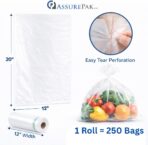 AssurePak Clear Produce Roll -250 Bags - 12"x20" – HDPE - 17 Microns - for Food Storage, Grocery Use, Small Business, Kitchen Organization, Reusable Produce, Packaging, Fridge Storage - Image 4