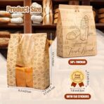 250 Pack Kraft Paper Bread Bags for Homemade Sourdough Bread Bag with Clear Window 13.7 x 8.2 x 3.5 Large Bakery Packaging for Treat Storage Gift Giving with Seal Sticker - Image 3
