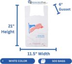 ASSUREPAK Easy Open HDPE Plastic Bag - 500 Bags/case - American Flag White T-Shirt Bag -1/6 BBL 11.5"x 6.5"x 21" - 18 microns - For Retail, Groceries, Merchandise, Convenience Store - Image 3