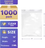 Reclosable Zipper Bags, 14 x 16 Inches. Pack of 1000 Clear Zip Bags, 2 Mil LDPE. Resealable Plastic Baggies for Weed, Pills, Jewelry, Samples. Waterproof Zipper Reclosable Bag - Image 3