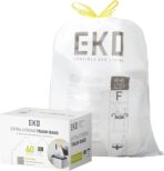 EKO 13 Gallon / 40-60 Liter, 60 Count Drawstring Trash Bags, Extra-Strong Unscented Garbage Bags, Easy-Dispense Roll for Kitchen & Household Use, Leak-Resistant, Code F, White - Image 2