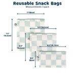 Tiny Twinkle Reusable Snack Bags for Kids – 3 Pack Snack Pouches & Sandwich Bag for Toddlers – Machine Washable, Mess-Proof for Lunch & Travel (Sage Checkers) - Image 3