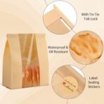 120 Bread Bags for Homemade Bread, Sourdough Bread Bag with Window 14" X 8.3" X 3.5" Large Paper Bakery Bags with Tin Tie Tab Lock Stickers for Food Cookies Packaging Storage - Image 3