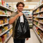 Black Plastic T-shirt Bags 100 Pack 12.6'' x 6.5" x 21" Black Bag for Grocery Shopping Home Supermarket Restaurants - Image 6