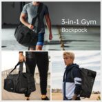 Gym Bag for Men with Shoes Compartment and Wet Pocket Convertible Duffle Bag and Gym Backpack Waterproof Sports Bags for Men with 2 Bottle Holders Multipurpose Weekender Overnight Bag -Black - Image 3