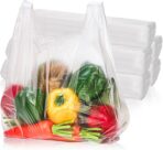 500 Pack Clear T Shirt Shopping Bag, 12'' x 18'' Multi-use Bulk Grocery Plastic Bags with Handles, Large Restaurant Carry out Retail Bags for Small Business, Supermarket, Restaurant - Image 2