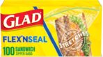 Glad Flex'N Seal Food Storage Plastic Bags, Sandwich, 100 Count, Pack of 4 (Package May Vary) - Image 2