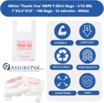 ASSUREPAK EXTRA SMALL White 'Thank You' HDPE T-Shirt Bags - 1/12 BBL Size 7"x3.5"x13" – 13 Microns – 100 Units – Thank You Shopping Bags for Retail, Takeout, Restaurant Supplies - Image 5