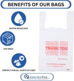 ASSUREPAK EXTRA SMALL White 'Thank You' HDPE T-Shirt Bags - 1/12 BBL Size 7"x3.5"x13" – 13 Microns – 100 Units – Thank You Shopping Bags for Retail, Takeout, Restaurant Supplies - Image 9