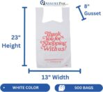 ASSUREPAK Easy Open - White 'Thank You' HDPE T-Shirt Bags - 1/5 BBL 13"X8"X23" - 17 Microns – 500 Units – Thank You Shopping Bags for Retail, Takeout, Restaurant Supplies - Image 3