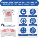 ASSUREPAK Easy Open - White 'Thank You' HDPE T-Shirt Bags - 1/5 BBL 13"X8"X23" - 17 Microns – 500 Units – Thank You Shopping Bags for Retail, Takeout, Restaurant Supplies - Image 4