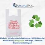 ASSUREPAK Easy Open - White 'Thank You' HDPE T-Shirt Bags - 1/5 BBL 13"X8"X23" - 17 Microns – 500 Units – Thank You Shopping Bags for Retail, Takeout, Restaurant Supplies - Image 5