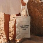 DISCOUNT PROMOS Custom Cotton Canvas Tote Bags Set of 100, Personalized Bulk Pack - Reusable, Great for Shopping, Grocery, Beach, Picnic, Wedding Favors - Natural - Image 3