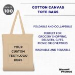 DISCOUNT PROMOS Custom Cotton Canvas Tote Bags Set of 100, Personalized Bulk Pack - Reusable, Great for Shopping, Grocery, Beach, Picnic, Wedding Favors - Natural - Image 5