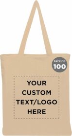 DISCOUNT PROMOS Custom Cotton Canvas Tote Bags Set of 100, Personalized Bulk Pack - Reusable, Great for Shopping, Grocery, Beach, Picnic, Wedding Favors - Natural - Image 8