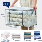 80L Clear Large Storage Bag, Clothes Storage Containers for Organizing Closet, Bedroom, Underbed, Comforters, Clothing, Blankets, Pillow, Foldable Organizer with Sturdy Handle and Zippers (3) - Image 3