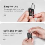 pack all TSA Approved Luggage Lock, Inspection Indicator, Alloy Body, 3 Digit Combination Padlocks, Travel Lock for Suitcases & Bag, Travel Accessories - Image 7