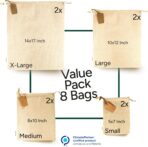 LEAFICO Muslin Cloth Bags with Drawstrings - Set of 8 (S, M, L, XL) - Reusable Natural Cotton Bags for Bulk Food Storage - Canvas Fabric Sachets - Image 3