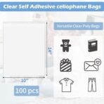 Cellophane Bags, 100 Pcs Resealable Clear Poly Bags for Clothes, Party Favors, Artwork & Decorative Wrappers(10x14) - Image 3