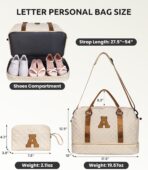 Birthday Gift-Initial Duffle Bag with Shoe Compartment, Personalized Weekender Bag, Monogram Overnight Bag for Women with Trolley Sleeve & Wet Pocket, Travel Bag with Makeup Bag (Letter K) - Image 3