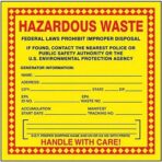 Accuform Hazardous Waste Adhesive-Poly Vinyl Label, Pack of 100, Legend Hazardous Waste - Federal Laws PROHIBIT Improper Disposal...Handle with Care, 6" x 6", Red/Black/Yellow, MHZW20EVC - Image 3