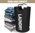 DOKEHOM 90L Large Laundry Basket, Collapsible Laundry Bag, Freestanding Tall Clothes Hamper, Foldable Washing Bin (Black) - Image 7