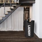 DOKEHOM 90L Large Laundry Basket, Collapsible Laundry Bag, Freestanding Tall Clothes Hamper, Foldable Washing Bin (Black) - Image 9