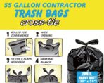 Contractor Heavy Duty Trash Bags 55 Gallon | 10 Count | 2 MIL | 36" X 56" | Large Black Flap Tie Construction Garbage Bags for Business Home Commercial, Industrial, Storage, Outdoor - Image 3