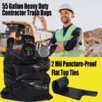 Contractor Heavy Duty Trash Bags 55 Gallon | 10 Count | 2 MIL | 36" X 56" | Large Black Flap Tie Construction Garbage Bags for Business Home Commercial, Industrial, Storage, Outdoor - Image 5