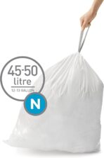 simplehuman Code N 60 Count, Dispenser Pack Custom Fit Liners, Drawstring Trash Bags, 45-50 Liter / 11.9-13.2 Gallon, White - Image 3