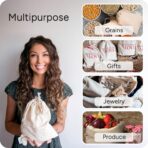 LEAFICO Organic Cotton Reusable Produce Bags - Small 5x7 (12 Pack) - Biodegradable Eco-Friendly Bulk Bin Sacks for Food - Cloth Bags with Drawstrings - Linen Pouch for Fruit, Vegetable Storage - Image 5