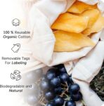 LEAFICO Organic Cotton Reusable Produce Bags - Small 5x7 (12 Pack) - Biodegradable Eco-Friendly Bulk Bin Sacks for Food - Cloth Bags with Drawstrings - Linen Pouch for Fruit, Vegetable Storage - Image 6