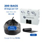 Inteplast Group S434816K 48" Length x 43" Width x 16 Mic Thickness, Black Color, HDPE Commercial Coreless Institutional Trash Can Liner (Case of 8 Roll, 25 Bags per Roll) - Image 3