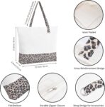 6 Pack Canvas Tote Bags with Zipper, Blank Reusable Grocery Bags, Widened Washable Bag with Inner Pocket, Shopping Travel Large Tote for DIY Heat Transfer, Christmas Craft Gift (Leopard Print) - Image 5