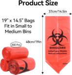 Klmnop 200 Pack Biohazard Waste Bags, 3 Gallon 14.57 x 18.9in Heavy-Duty Red Trash Bag, Medical-Grade Biohazard Waste Disposal Bags for Safety Waste Disposal(Red) - Image 3