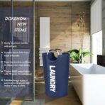 DOKEHOM 90L Large Laundry Basket, Collapsible Laundry Bag, Freestanding Tall Clothes Hamper, Foldable Washing Bin (Dark Blue) - Image 3
