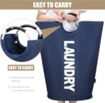 DOKEHOM 90L Large Laundry Basket, Collapsible Laundry Bag, Freestanding Tall Clothes Hamper, Foldable Washing Bin (Dark Blue) - Image 6