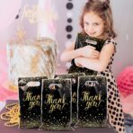 Pajean 100 Pcs Thank You Gift Bags Bulk Black and Gold Plastic Bags with Handles Black Goodie Treat Shopping Wrap for Birthday Party Favors Small Business Merchandise Graduation, 6.7" x 9.8" - Image 7
