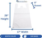 ASSUREPAK Jumbo White Unprinted HDPE T-Shirt Plastic Bags for Retail, Groceries, Merchandise, Convenience Store, Supermarket, Restaurant - 17"X8"X29" - Pack of 100 Bags - 18 microns - Image 3