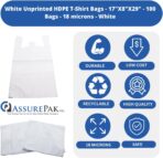 ASSUREPAK Jumbo White Unprinted HDPE T-Shirt Plastic Bags for Retail, Groceries, Merchandise, Convenience Store, Supermarket, Restaurant - 17"X8"X29" - Pack of 100 Bags - 18 microns - Image 4