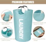 DOKEHOM 90L Large Laundry Basket, Collapsible Laundry Bag, Freestanding Tall Clothes Hamper, Foldable Washing Bin (Light Blue) - Image 8