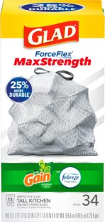 Glad Tall Kitchen Trash Bags 13 Gallon, Gain Original Garbage Bags, Odorshield with Drawstring, 34 Count - Image 9