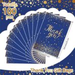 Pajean 100 Pcs Thank You Gift Bags Bulk Gold Dots Plastic Bags with Handles Black Goodie Treat Shopping Wrap for Birthday Party Favors Small Business Merchandise Graduation,6.7" x 9.8"(Blue Gold) - Image 3