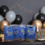 Pajean 100 Pcs Thank You Gift Bags Bulk Gold Dots Plastic Bags with Handles Black Goodie Treat Shopping Wrap for Birthday Party Favors Small Business Merchandise Graduation,6.7" x 9.8"(Blue Gold) - Image 6