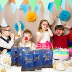 Pajean 100 Pcs Thank You Gift Bags Bulk Gold Dots Plastic Bags with Handles Black Goodie Treat Shopping Wrap for Birthday Party Favors Small Business Merchandise Graduation,6.7" x 9.8"(Blue Gold) - Image 8