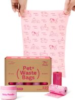 Dog Poop Bags Rolls, 320 Count (20 Refills) - 60% Recycled Plastic Baby Powder Scented - Leak Proof, Extra Thick Waste Bag with Easy-Peel Sticker (Pink) - Image 2