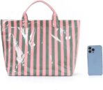 Women's Striped Waterproof Tote Bag - Large Capacity Lightweight Handbag Reusable Shopping Beach Bag - Image 4